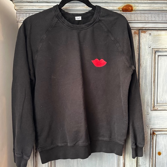 Clare V Black Poppy  Lips Sweatshirt Size S - Picture 2 of 8